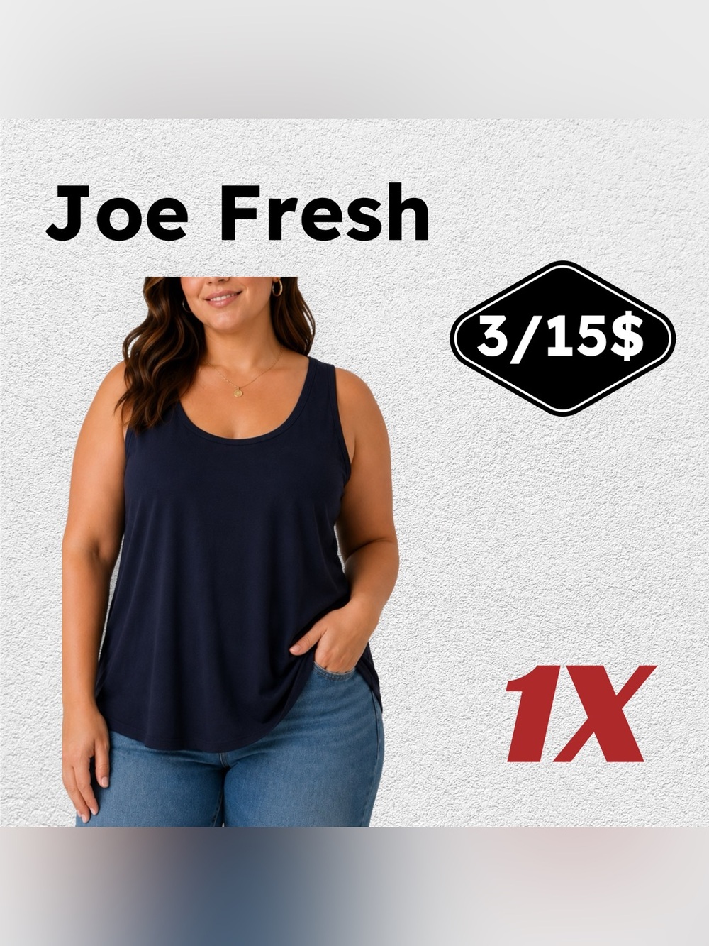 🔶3/15$🇨🇦👍FAIR JOE FRESH | 1X | Basic essential Navy Jersey Relaxed Tank